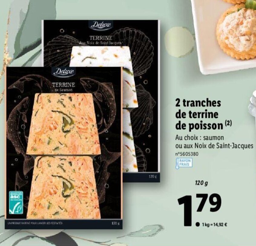 Promo 2 tranches de terrine de poisson chez Lidl
