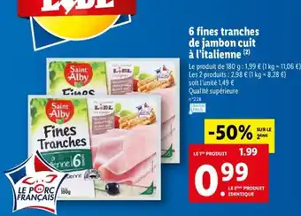 Lidl 2 fines tranches de jambon cuit offre