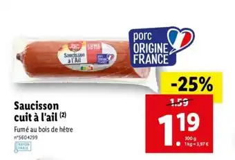 Lidl Saucisson cuit à l'ail offre