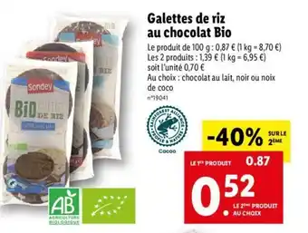 Lidl Galettes de riz au chocolat bio offre