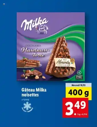 Lidl Gâteau milka noisettes offre