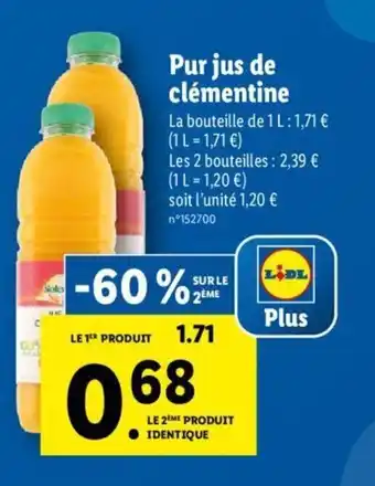 Lidl Pur jus de clémentine offre