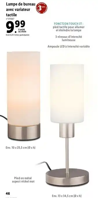 Lidl Lampe de bureau avec variateur tactile offre