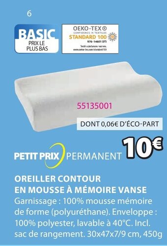 JYSK Oreiller Contour en Mousse à Mémoire Vanse offre