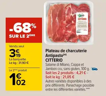 Carrefour Citterio plateau de charcuterie antipasto offre