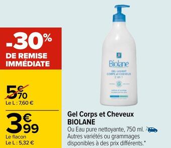 Carrefour Biolane gel corps et cheveux offre