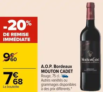 Carrefour Mouton cadet a.o.p. bordeaux offre