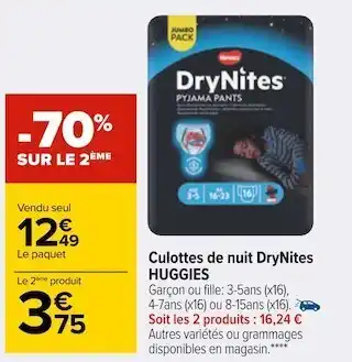Carrefour Huggies culottes de nuit drynites offre