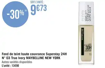 Géant Casino Maybelline new york fond de teint haute couvrance superstay 24h n° 03 true ivory offre