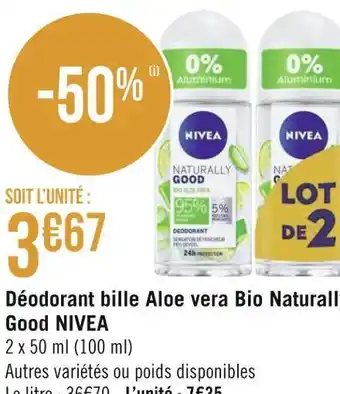 Géant Casino Nivea déodorant bille aloe vera bio naturally good offre