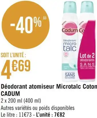 Cadum déodorant atomiseur microtalc coton
