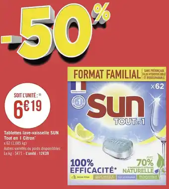 Géant Casino Sun tablettes lave-vaisselle tout en 1 citron offre
