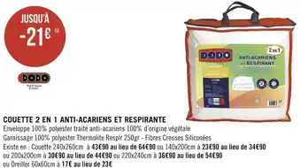 Géant Casino Dodo bon plan sur la couette 2 en 1 anti-acariens et respirante offre
