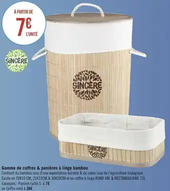 Géant Casino Sincère gamme de coffres & panières à linge bambou offre