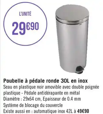 Géant Casino Poubelle à pédale ronde 30l en inox offre