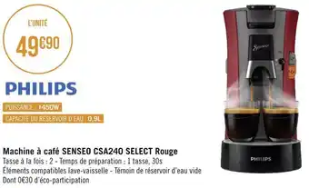 Géant Casino Philips machine à café senseo csa240 select rouge offre