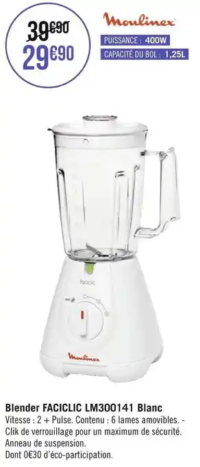 Géant Casino Moulinex blender faciclic lm300141 blanc offre