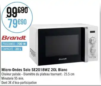 Brandt micro-ondes solo se2018wz 20l blanc
