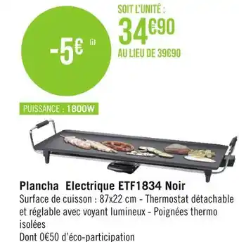 Géant Casino Plancha electrique etf1834 noir offre