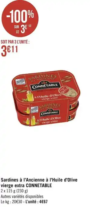 Géant Casino Connetable sardines à l’ancienne à l’huile d’olive vierge extra offre