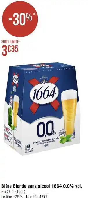 Géant Casino 1664 bière blonde sans alcool 0.0% vol. offre