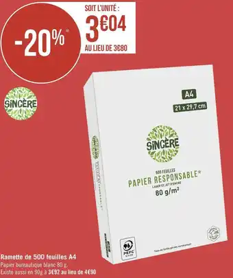 Géant Casino Sincère ramette de 500 feuilles a4 offre