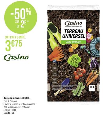Géant Casino Casino terreau universel 50 l offre