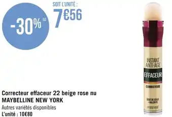 Géant Casino Maybelline new york correcteur effaceur 22 beige rose nu offre
