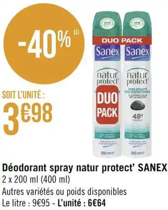 Géant Casino Sanex déodorant spray natur protect’ offre