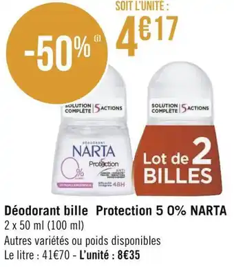 Narta déodorant bille protection 5 0%