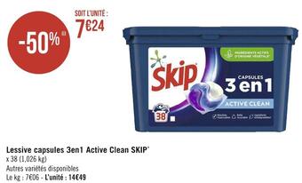 Géant Casino Skip lessive capsules 3en1 active clean* offre