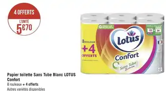 Géant Casino Lotus confort papier toilette sans tube blanc offre