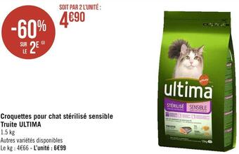 Ultima croquettes pour chat stérilisé sensible truite