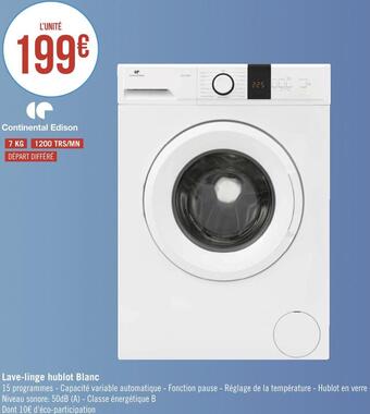 Géant Casino Continental edison lave-linge hublot blanc offre