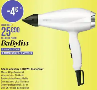 Géant Casino Babyliss sèche cheveux 6704we blanc/noir offre