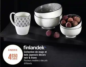 Géant Casino Finlandek collection de mugs et bols japonais décors noir & blanc offre