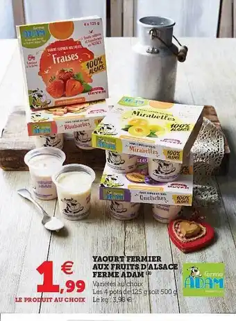 Hyper U Yaourt Fermier Aux Fruits D'alsace Ferme Adam offre