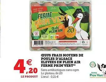 Hyper U œufs Frais Moyens De Poules D'alsace Elevées En Plein Aire Ferme Prim'vert offre