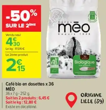 Carrefour Market Café bio en dosettes x 36 méo offre
