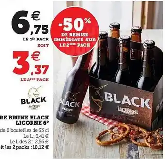 Super U Bière Brune Black Licorne 6° -50% De Remise Immédiate Sur Le 2ème Pack offre