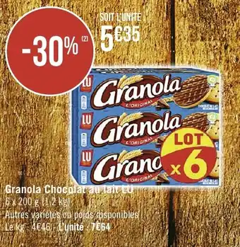 Spar Granola Chocolat au lait LU offre
