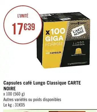 Spar Capsules café Lungo Classique Carte Noire offre