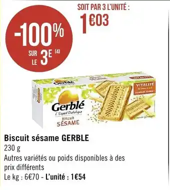 Spar BIscuit sésame Gerble offre
