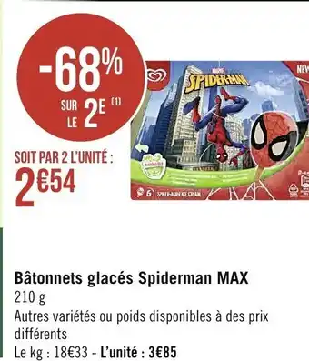 Spar Bâtonnets glacés spiderman max offre