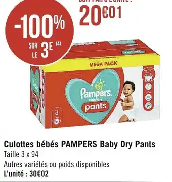 Culottes bébés pampers baby dry pants