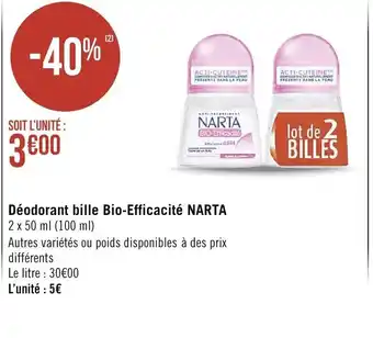 Spar Déodorant bille bio offre