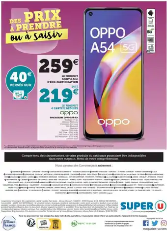 Super U Smartphone Oppo A54 5G* offre