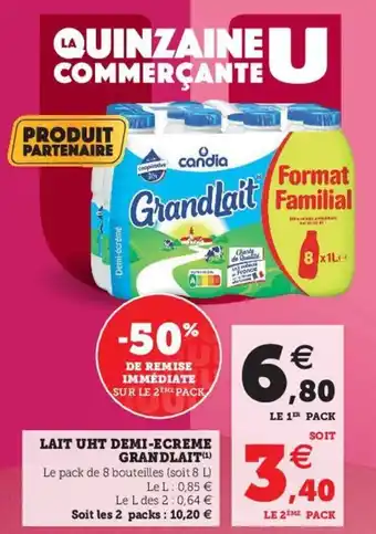 Super U Lait UHT demi-ecreme grandlait offre