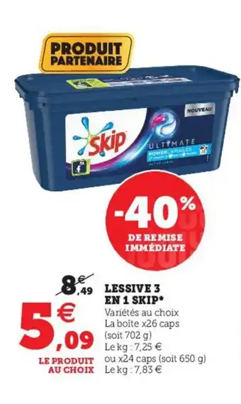Super U Lessive 3 en 1 skip offre