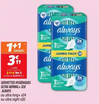 Netto Serviettes hygiéniques ultra normal+ X28 Always offre